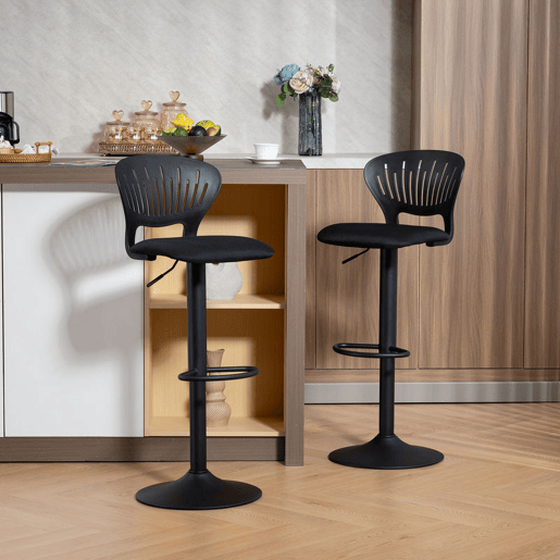HOMCOM Conjunto de 2 Bancos Altos de Cozinha Giratórios a 360° Bancos de Bar Reguláveis em Altura de 84-105 cm Encosto Oco Apoio para os Pés para Sala de Jantar Balcão 40,5x43x84-105 cm Preto