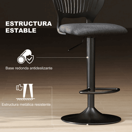 HOMCOM Conjunto de 2 Bancos Altos de Cozinha Giratórios a 360° Bancos de Bar Reguláveis em Altura de 84-105 cm Encosto Oco Apoio para os Pés para Sala de Jantar Balcão 40,5x43x84-105 cm Preto