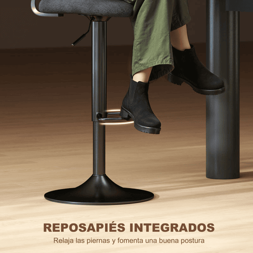 HOMCOM Conjunto de 2 Bancos Altos de Cozinha Giratórios a 360° Bancos de Bar Reguláveis em Altura de 84-105 cm Encosto Oco Apoio para os Pés para Sala de Jantar Balcão 40,5x43x84-105 cm Preto