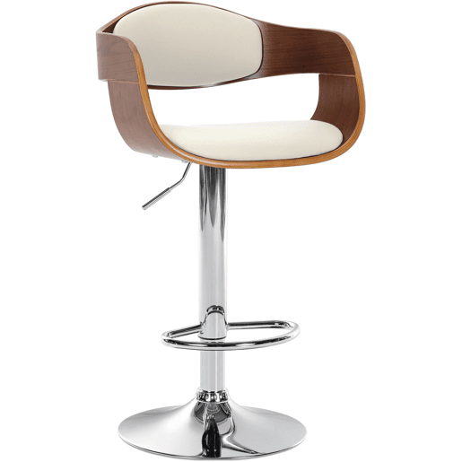 Banqueta de bar x1 design escandinavo PVC branco e estrutura de madeira cor nogueira 10_0005043