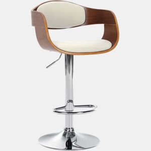 Banqueta de bar x1 design escandinavo PVC branco e estrutura de madeira cor nogueira 10_0005043