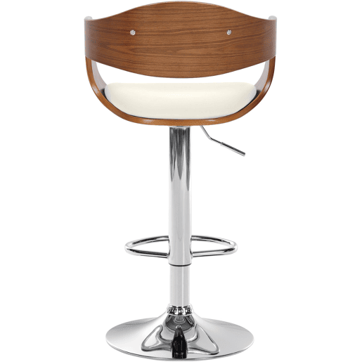 Banqueta de bar x1 design escandinavo PVC branco e estrutura de madeira cor nogueira 10_0005043