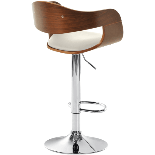 Banqueta de bar x1 design escandinavo PVC branco e estrutura de madeira cor nogueira 10_0005043