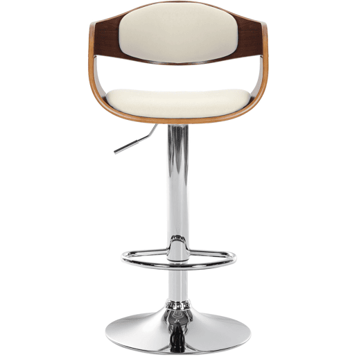 Banqueta de bar x1 design escandinavo PVC branco e estrutura de madeira cor nogueira 10_0005043