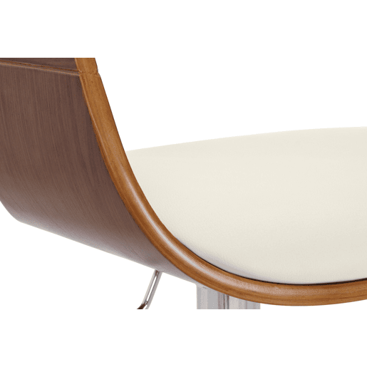 Banqueta de bar x1 design escandinavo PVC branco e estrutura de madeira cor nogueira 10_0005043