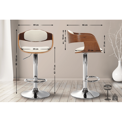 Banqueta de bar x1 design escandinavo PVC branco e estrutura de madeira cor nogueira 10_0005043