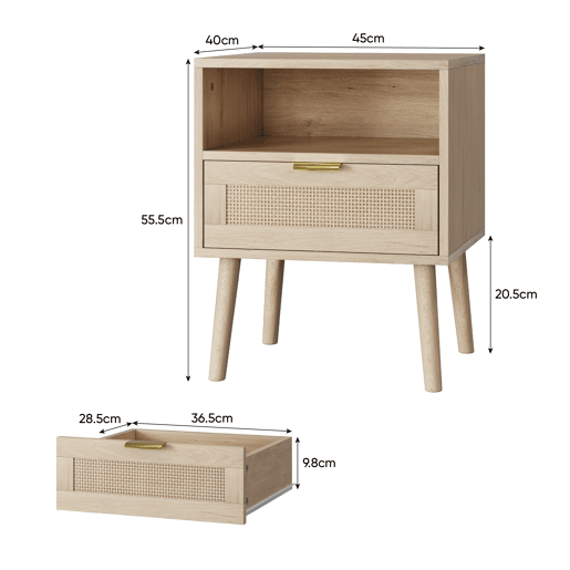 Mesa de cabeceira 45x40x55 cm - Estilo boƩmio, medieval moderno, com prateleira e puxador dourado - Carvalho Mesa de cabeceira 45x40x55 cm - Estilo boƩmio, medieval moderno, com prateleira e puxador dourado - Carvalho