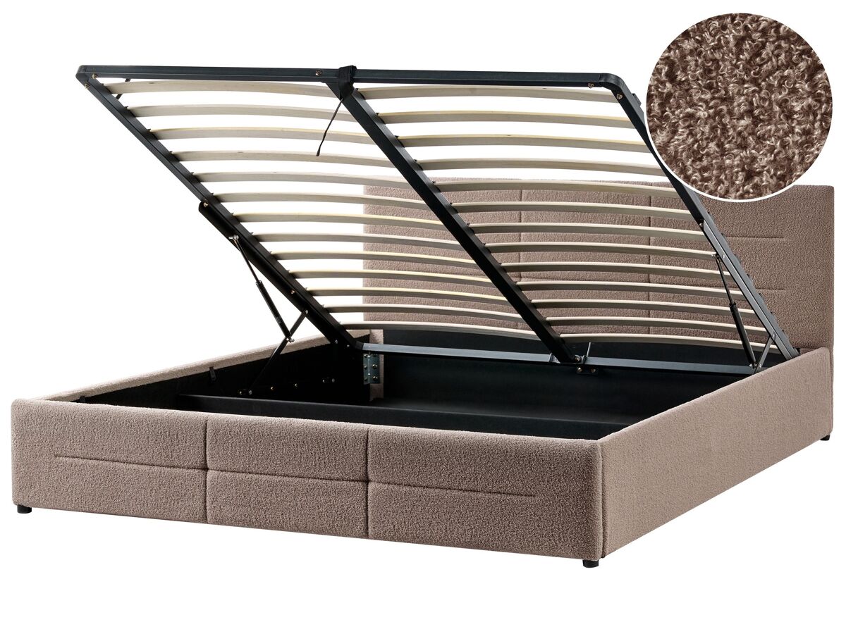 Beliani Cama matrimonial Bouclé Massognes 186x211 Gris