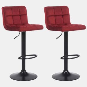 Conjunto de 2 banquetas de bar em veludo vermelho com costura decorativa e pés de metal preto 10_0004147
