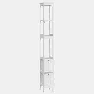Armário alto para casa de banho 20x30x160 cm - estreito, 2 gavetas, 3 prateleiras - branco