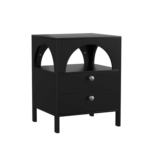 Mesa de cabeceira 45x40x58 cm - 2 gavetas e 1 prateleira aberta - Preto