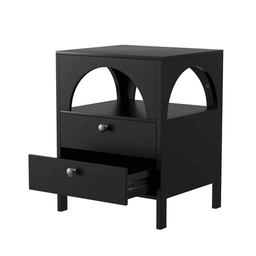 Mesa de cabeceira 45x40x58 cm - 2 gavetas e 1 prateleira aberta - Preto