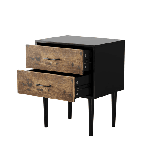 Mesa de cabeceira 51x38x66 cm - 2 gavetas, estilo industrial - Castanho vintage