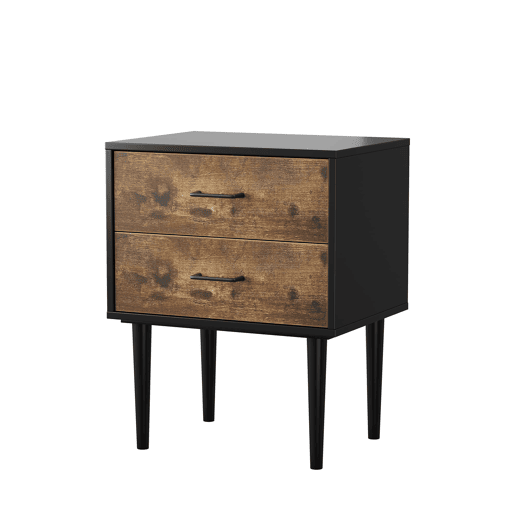 Mesa de cabeceira 51x38x66 cm - 2 gavetas, estilo industrial - Castanho vintage