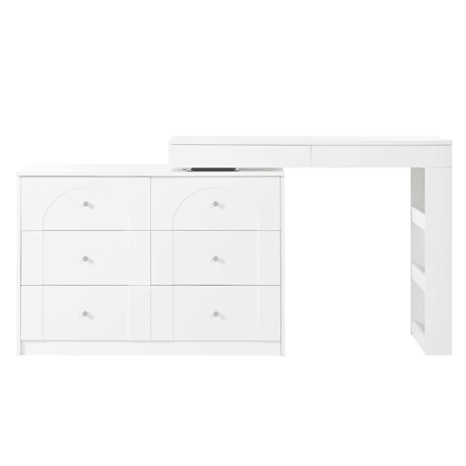 Penteadeira giratória 105×40×80 cm - com iluminação LED e mesa multifuncional - branca