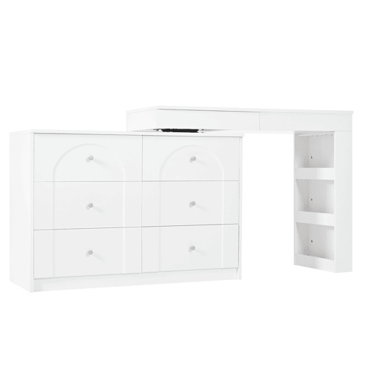 Penteadeira giratória 105×40×80 cm - com iluminação LED e mesa multifuncional - branca