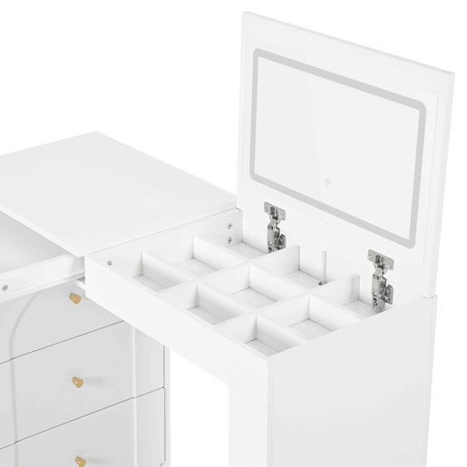 Penteadeira giratória 105×40×80 cm - com iluminação LED e mesa multifuncional - branca