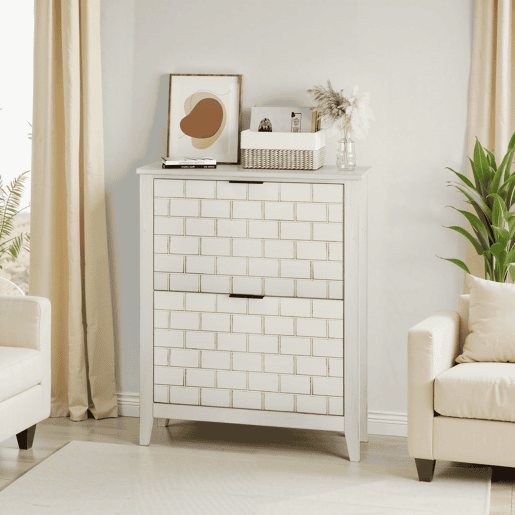 Sapateira 80 cm - 2 gavetas rebatíveis, estilo Mid-Century, independente - Branco Retro