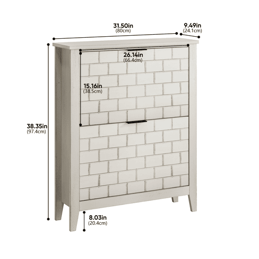 Sapateira 80 cm - 2 gavetas rebatíveis, estilo Mid-Century, independente - Branco Retro