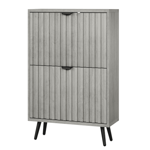 Sapateira oculta 60 cm - 2 gavetas rebatíveis, design ranhurado, para entrada e sala - Cinza