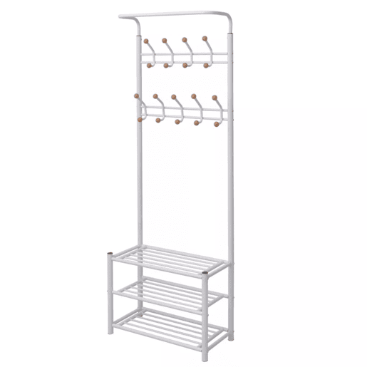 Cabideiro com espaço para sapatos e 9 ganchos duplos 68x32x182,5cm branco DEC024190