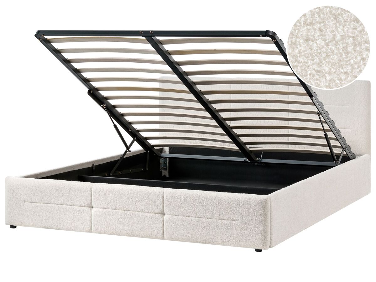 Beliani Cama matrimonial Bouclé Massognes 186x211 Crema
