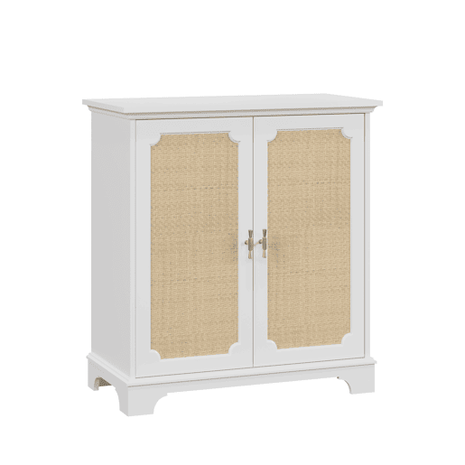 Aparador 120 cm - Portas com decoração em rattan, aparador e móvel de entrada - Branco