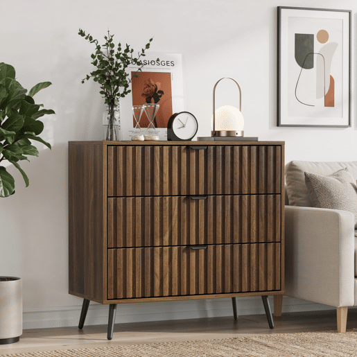 Cômoda com 3 gavetas - Moderna, armazenamento multifuncional - Nogueira Cômoda com 3 gavetas - Moderna, armazenamento multifuncional - Nogueira