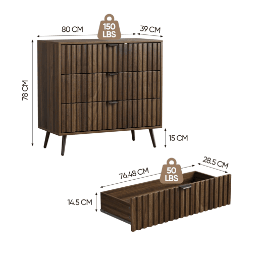 Cômoda com 3 gavetas - Moderna, armazenamento multifuncional - Nogueira Cômoda com 3 gavetas - Moderna, armazenamento multifuncional - Nogueira