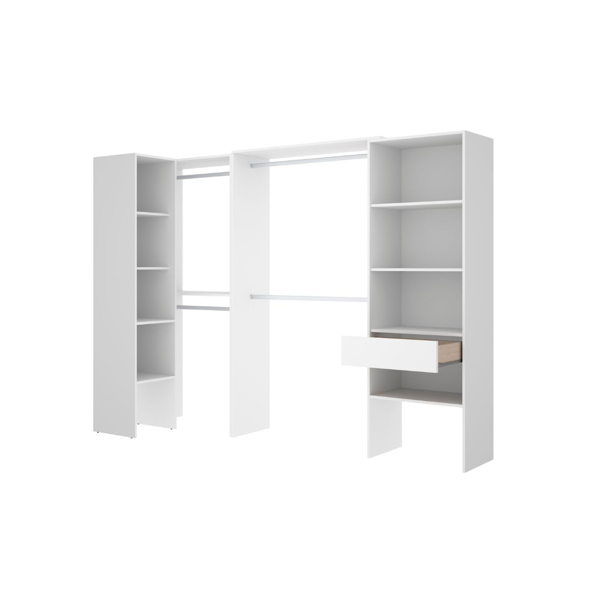 Armario vestidor suit 2 módulos + 2 columnas + 4 barras blanco 187x248,5-198,5x79,5 cm