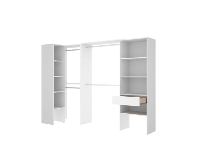 Armario vestidor suit 2 módulos + 2 columnas + 4 barras blanco 187x248,5-198,5x79,5 cm