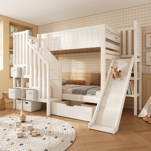 Beliche infantil 90x200 - com escorregador e arrumação - branco Beliche infantil 90x200 - com escorregador e arrumação - branco