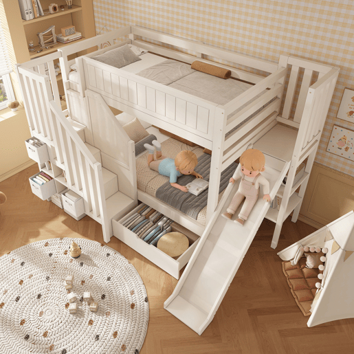 Beliche infantil 90x200 - com escorregador e arrumação - branco Beliche infantil 90x200 - com escorregador e arrumação - branco