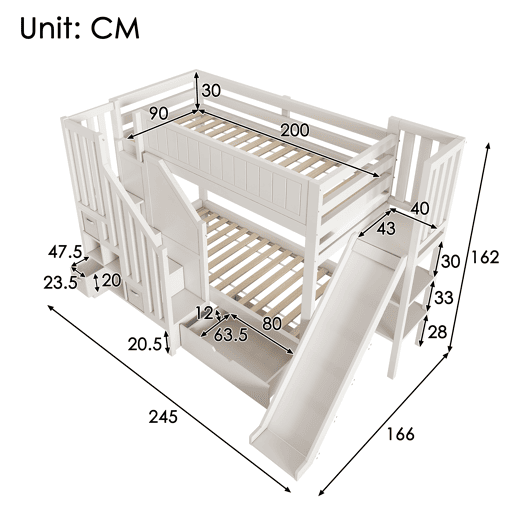 Beliche infantil 90x200 - com escorregador e arrumação - branco Beliche infantil 90x200 - com escorregador e arrumação - branco