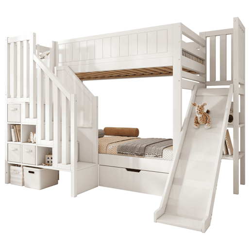 Beliche infantil 90x200 - com escorregador e arrumação - branco Beliche infantil 90x200 - com escorregador e arrumação - branco