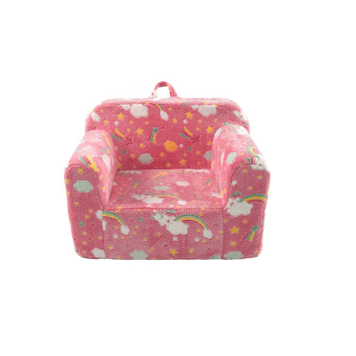 Sofá infantil pequeno - com alças e bolsos laterais, cadeira de espuma, rosa arco-íris
