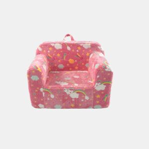 Sofá infantil pequeno - com alças e bolsos laterais, cadeira de espuma, rosa arco-íris