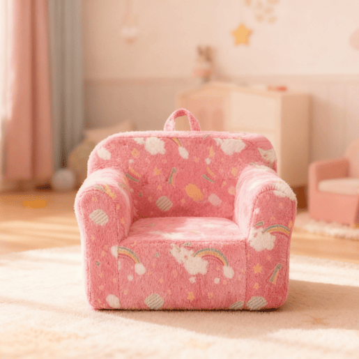 Sofá infantil pequeno - com alças e bolsos laterais, cadeira de espuma, rosa arco-íris