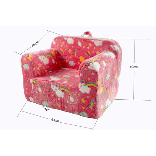 Sofá infantil pequeno - com alças e bolsos laterais, cadeira de espuma, rosa arco-íris