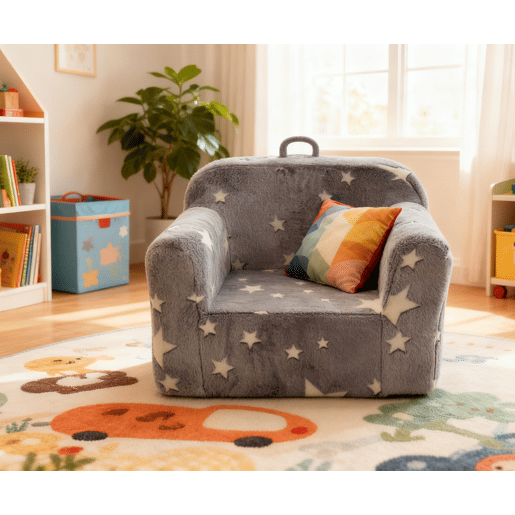 Sofá infantil - com alças e bolsos laterais, leve, cadeira de espuma - cinza