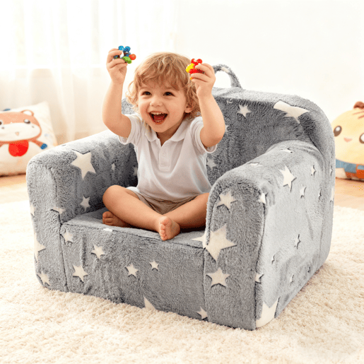 Sofá infantil - com alças e bolsos laterais, leve, cadeira de espuma - cinza