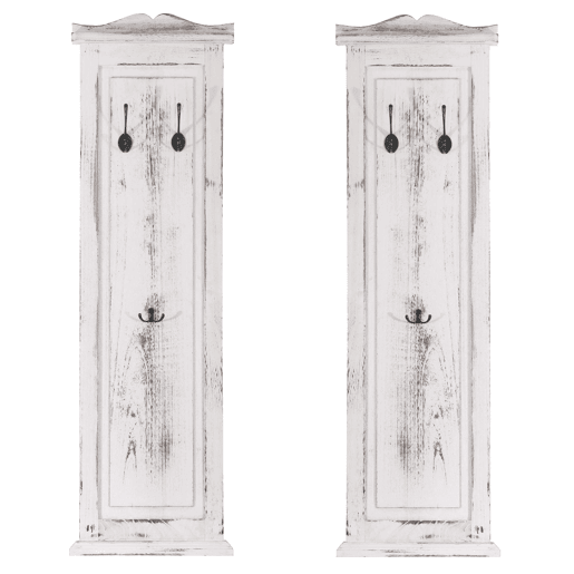 2 painéis de cabide de parede com 3 ganchos 109x28x4 cm em madeira branca com acabamento envelhecido 04_0007417