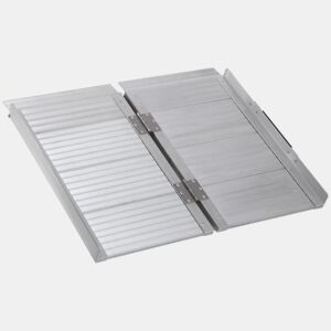 HOMCOM Rampa Dobrável para Cadeiras de Rodas 61 cm Carga 270 kg Antiderrapante com Bordas de Segurança e Alça para Escadas e Portas Acessibilidade para Deficientes Prata