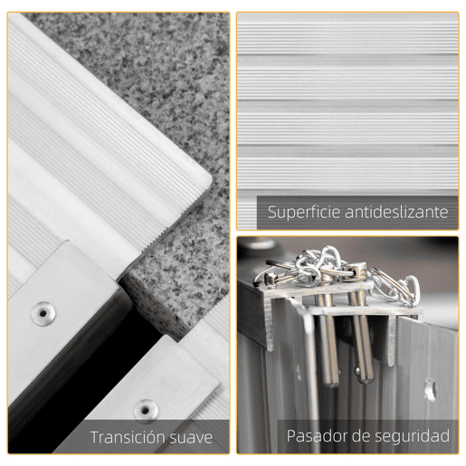 HOMCOM Rampa Dobrável para Cadeiras de Rodas 61 cm Carga 270 kg Antiderrapante com Bordas de Segurança e Alça para Escadas e Portas Acessibilidade para Deficientes Prata