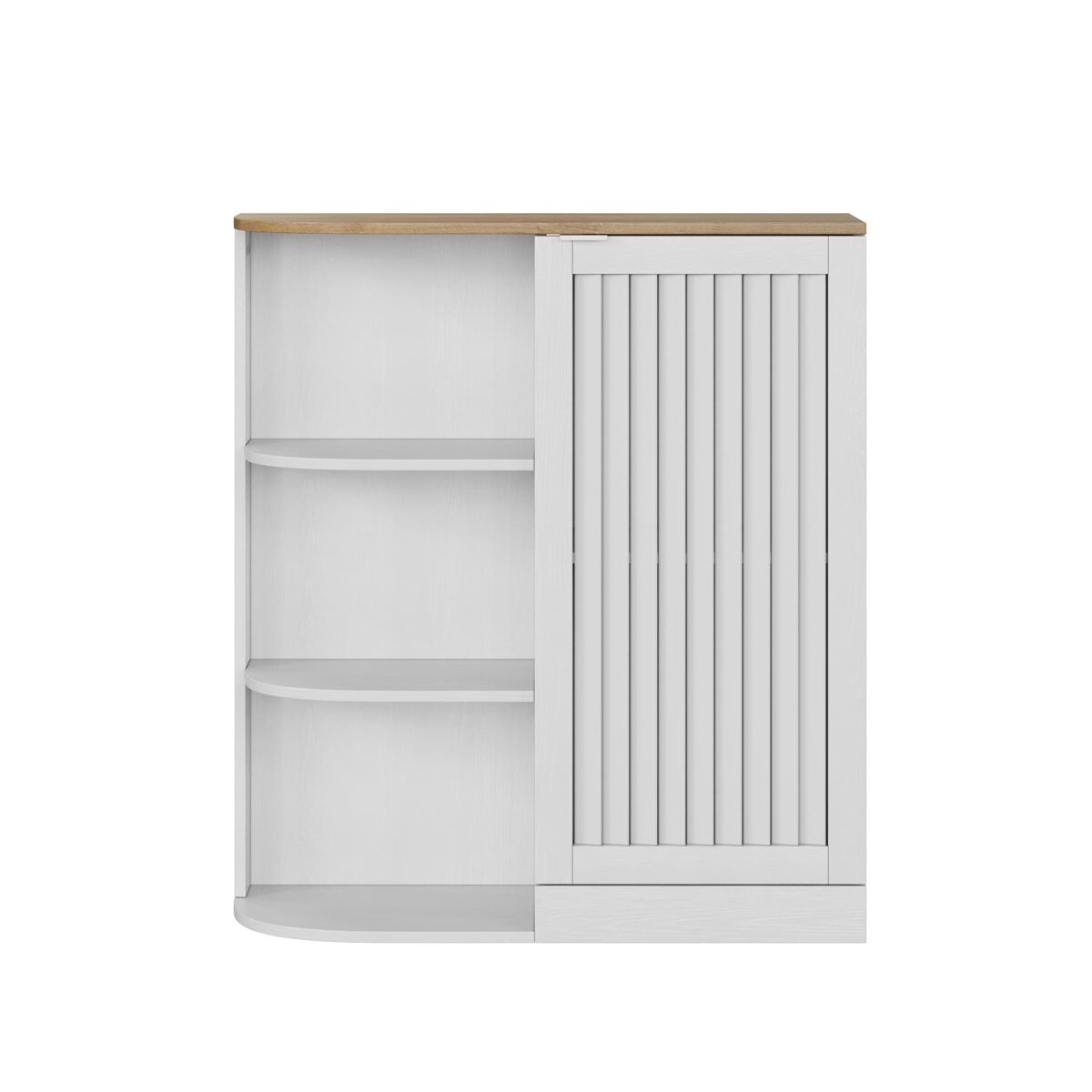Armario esquinero - baño/cocina/salón con estantes ajustables y puertas rejilla - blanco+roble