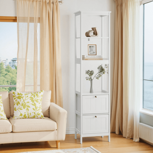 Armário alto para casa de banho 40x30x160 cm - 2 gavetas, 3 prateleiras, independente - branco