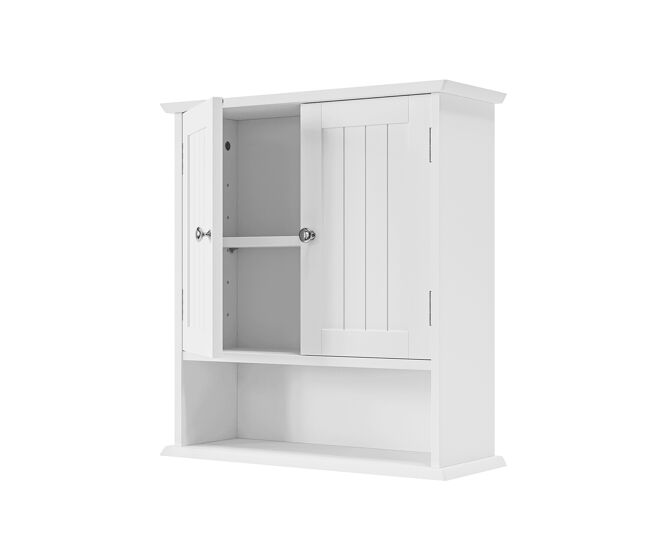 Armario de pared baño - doble puerta y estantes ajustables - blanco
