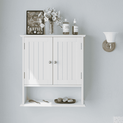 Armário de parede para casa de banho - porta dupla e prateleiras ajustáveis - branco
