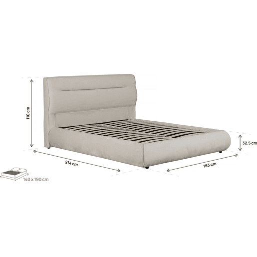 Cama de casal com arrumação em veludo Chamonix - 140 x 190 cm - Bege