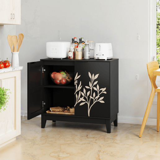 Buffet Vintage 80 cm - entalhado, 2 portas, prateleiras ajustáveis - Preto